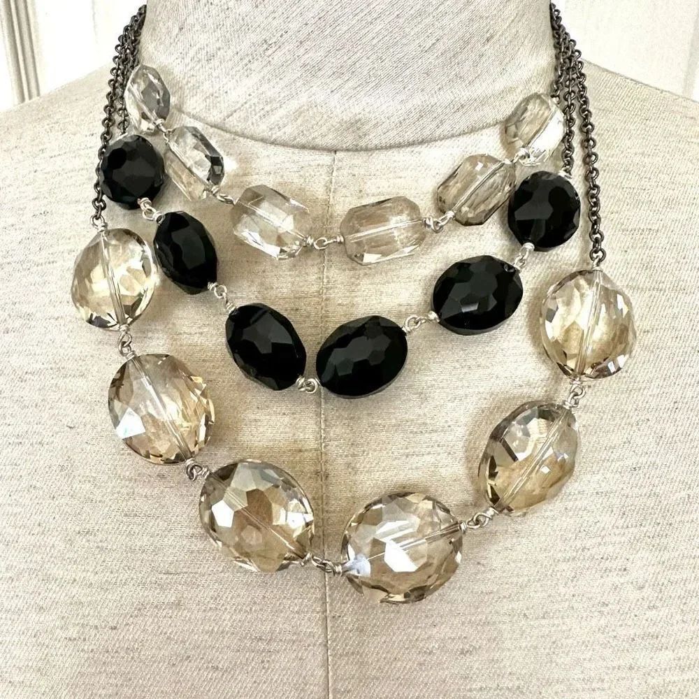 Multi strand black beaded necklace